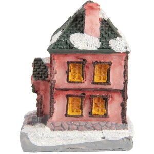 Clayre & Eef 6PR5734 Dekoration Haus mit LED Rosa Grau 4x5x6 cm