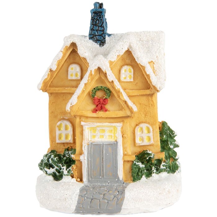 Clayre & Eef 6PR5738 Dekoration Haus mit LED Gelb Weiß Ø 6x9 cm