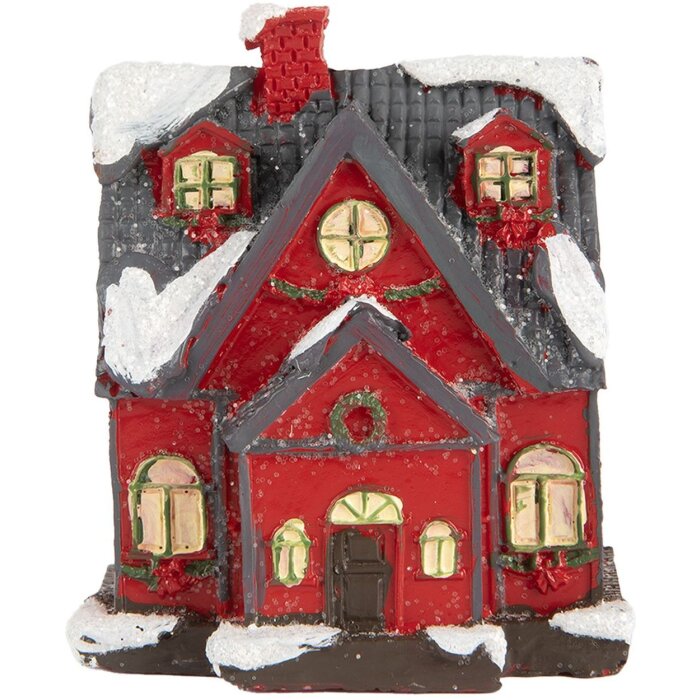 Clayre & Eef 6PR5739 Dekoration Haus LED Rot Grau 6x5x7 cm Polyresin