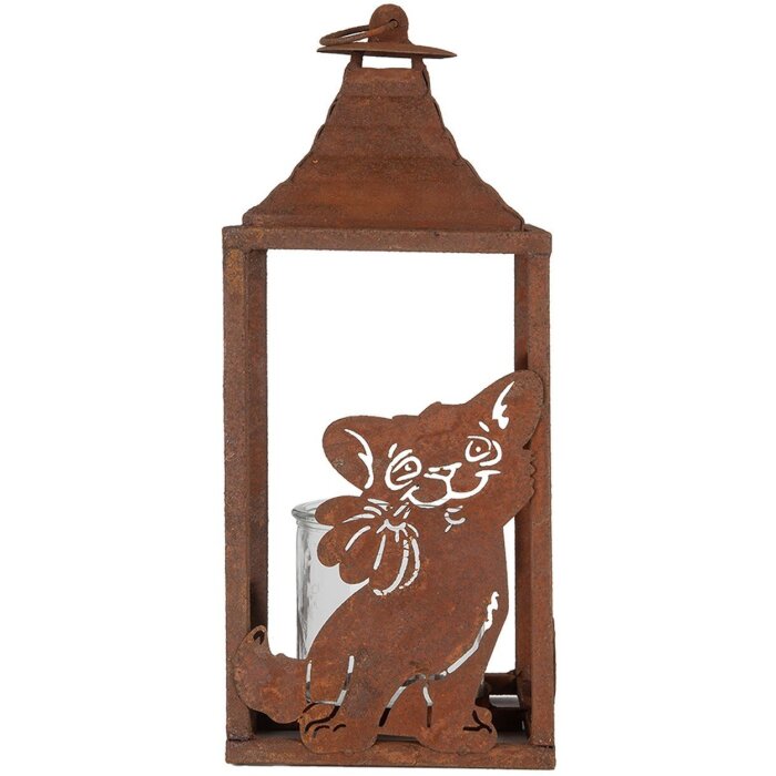 Clayre & Eef 6Y5776 Laterne 15x15x37 cm Braun Metall Katzenmotiv Antik Stil