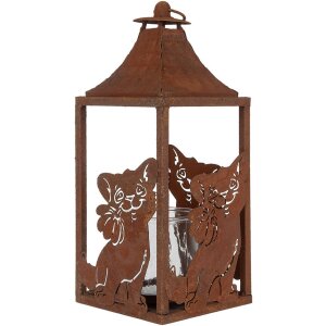 Clayre & Eef 6Y5776 Laterne 15x15x37 cm Braun Metall Katzenmotiv Antik Stil