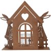 Clayre & Eef 6Y5786 Teelichthalter Haus mit Kaninchen Braun 26x9x26 cm