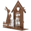 Clayre & Eef 6Y5786 Teelichthalter Haus mit Kaninchen Braun 26x9x26 cm