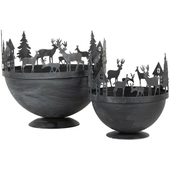 Clayre & Eef 6Y5787 Dekorative Schale 2er-Set Grau Ø 19x17 Ø 13x14 cm