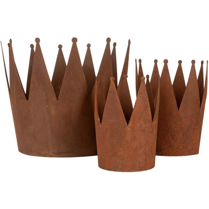 Clayre & Eef 6Y5789 Dekoration Krone 3er-Set Metall Rostoptik Landhausstil