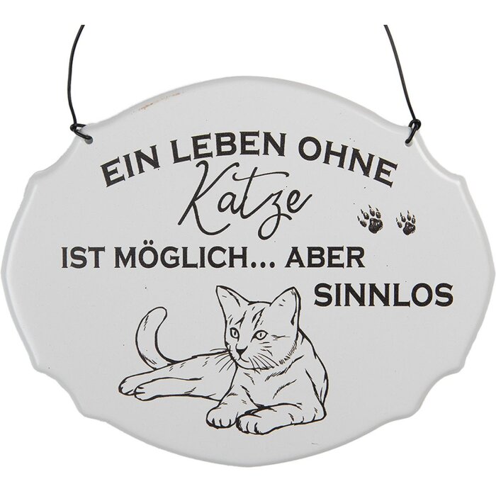 Clayre & Eef 6Y5685 Text sign A life without a cat is possible Alb 18x15 cm