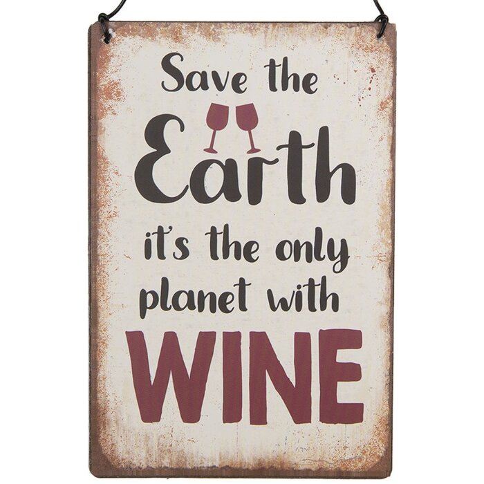 Clayre & Eef 6Y5695 Text Semn Salvați Pământul Vin 10x15cm Fier Bej Roșu