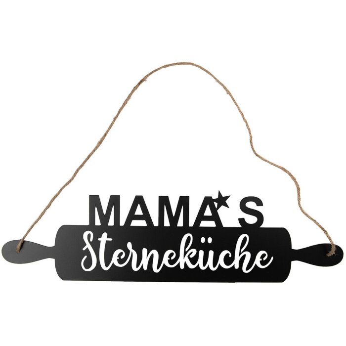 Clayre & Eef Text semn Mamas stea bucătărie negru 50x1x14 cm fier iută frânghie