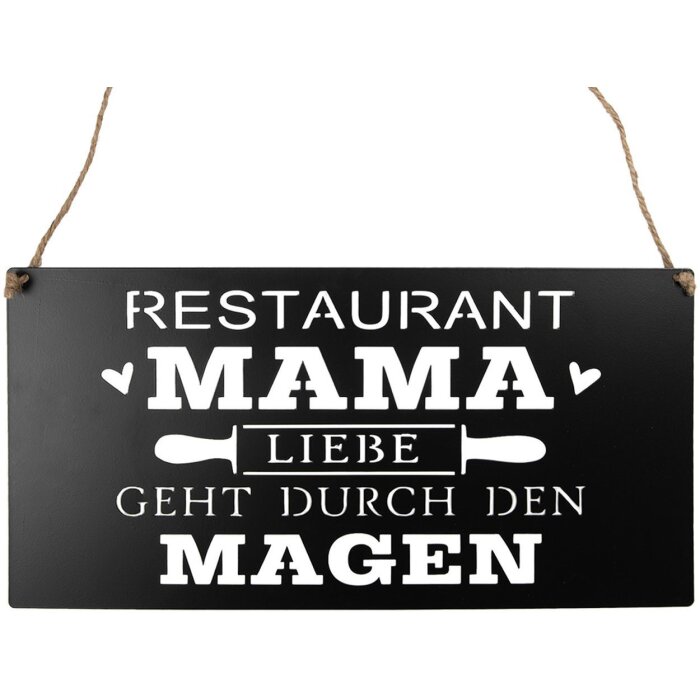 Clayre & Eef 6Y5699 Semn cu text Love goes through the stomach Negru 40x1x20 cm