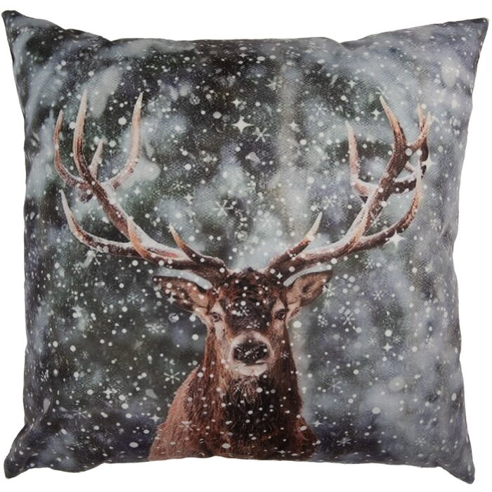 Clayre & Eef capac pernă 45x45 cm cerb motiv gri maro stil țară