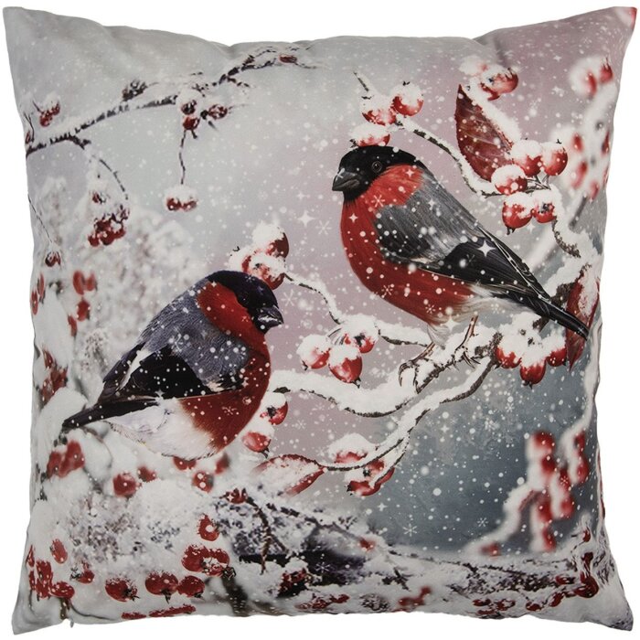 Clayre & Eef KT021.413 Kissenhülle 45x45cm Winter Dompfaffen Grau Rot