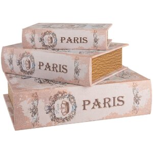 Clayre & Eef Aufbewahrungsboxen Paris 3er Set Beige Blau Vintage Bücher