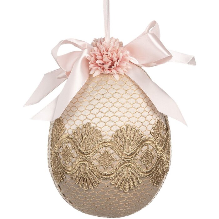 Clayre & Eef 65918 Dekoration hängendes Ei Beige Ø 11x14 cm Textil Kunststoff