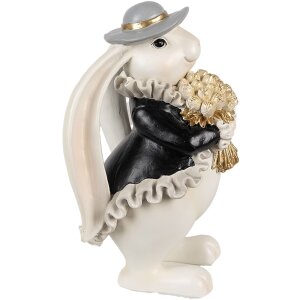 Clayre & Eef 6PR5150 Decorațiune iepure alb negru aur 14x13x22 cm