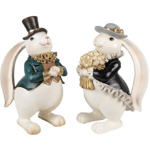 Clayre & Eef 6PR5150 Decorațiune iepure alb negru aur 14x13x22 cm