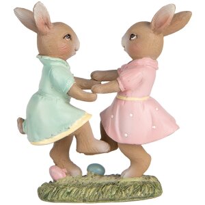 Clayre & Eef 6PR5437 Dekoration Kaninchen 8x3x8 cm Beige Rosa Mintgrün