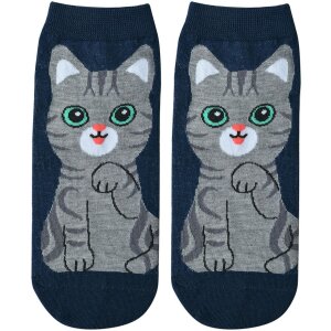 Juleeze Socken Katzenmotiv Dunkelblau Grau...