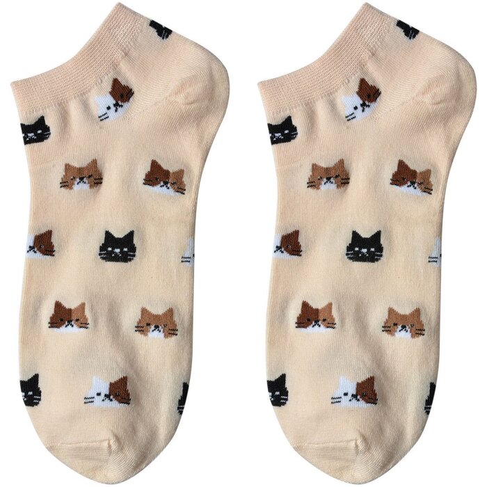 Juleeze Damen Socken Katzenmotiv Beige Braun Größe 36–41