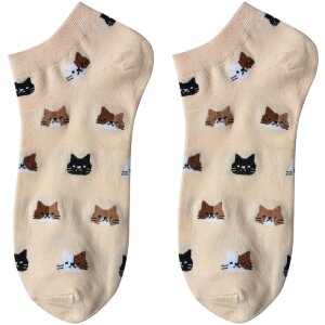 Juleeze Damen Socken Katzenmotiv Beige Braun...