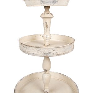 Etagere de fier Clayre & Eef, vintage, beije, diametru 42 cm x 75 cm, stil antic, trei niveluri