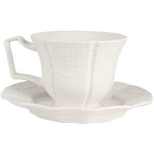 Clayre & Eef Kaffeetasse mit Untertasse Weiß...