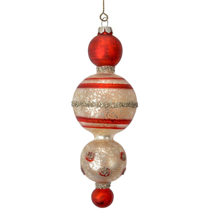 Clayre & Eef 6GL4712 Pandantiv de Crăciun din sticlă Ø 6x17 cm roșu alb stil country