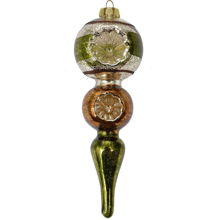 Clayre & Eef 6GL4715 Weihnachtsanhänger Glas Grün Silber Ø 6x17 cm Landhausstil