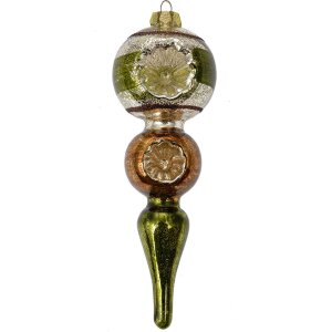 Clayre & Eef 6GL4715 Weihnachtsanhänger Glas Grün Silber Ø 6x17 cm Landhausstil