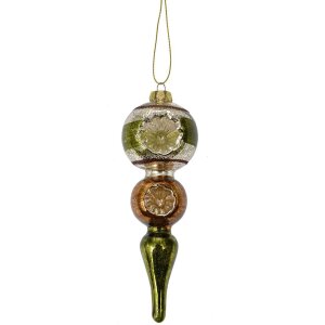 Clayre & Eef 6GL4715 Weihnachtsanhänger Glas Grün Silber Ø 6x17 cm Landhausstil