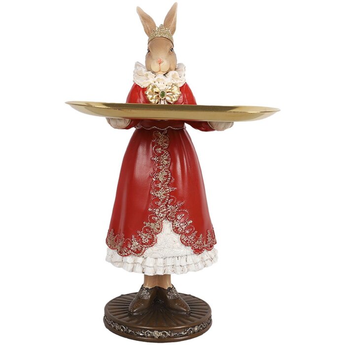 Clayre & Eef 6PR5359 Decorațiune iepure cu bol bej roșu auriu 18x17x31 cm