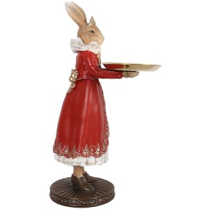 Clayre & Eef 6PR5359 Decorațiune iepure cu bol bej roșu auriu 18x17x31 cm