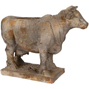 Clayre & Eef 6MG0110 Ghiveci de flori în formă de vacă gri-bej 36x15x28 cm aspect antic