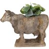 Clayre & Eef 6MG0110 Ghiveci de flori în formă de vacă gri-bej 36x15x28 cm aspect antic