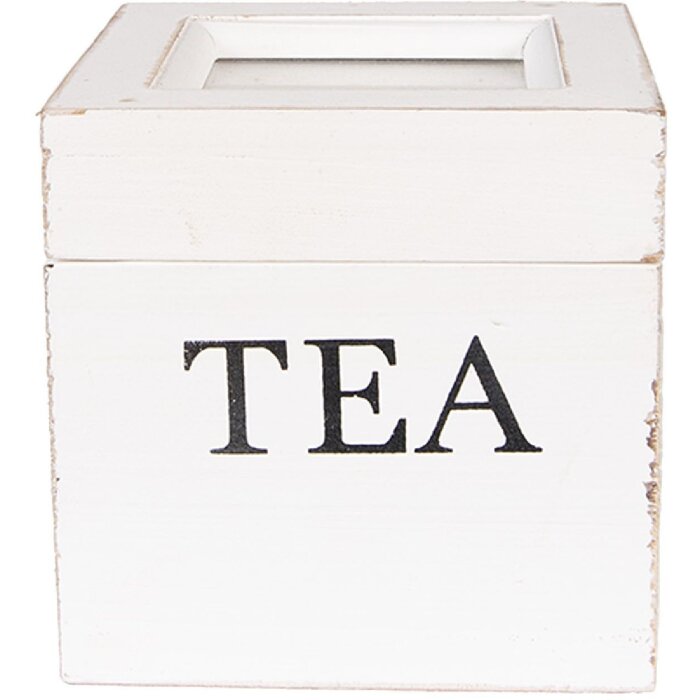 Clayre & Eef 6H2397 Teedose Weiß 12x12x12 cm Landhausstil Holz Glasfenster