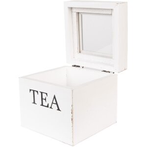 Clayre & Eef 6H2397 Teedose Weiß 12x12x12 cm Landhausstil Holz Glasfenster