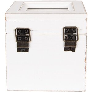 Clayre & Eef 6H2397 Teedose Weiß 12x12x12 cm Landhausstil Holz Glasfenster