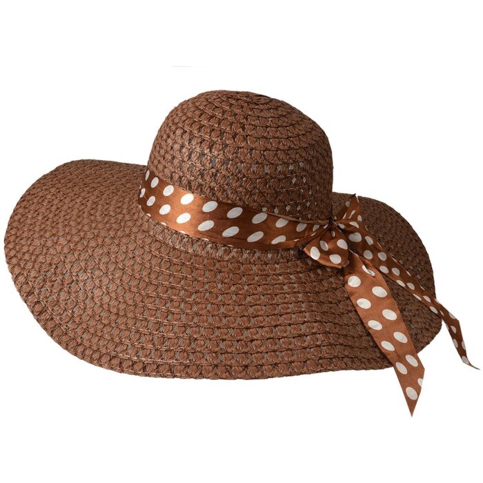 Juleeze JZHA0121 Damenhut Braun 57 cm Stroh mit Punkten Schleife Sommerhut