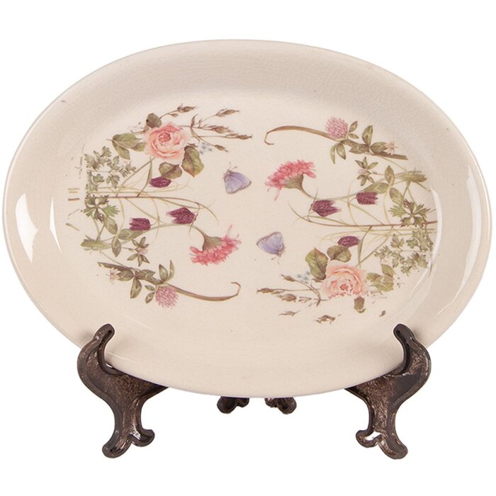 Clayre & Eef 6CE2030 Dekoteller Beige Rosa 25x18 cm Vintage Keramik