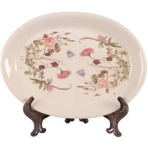 Clayre & Eef 6CE2030 Dekoteller Beige Rosa 25x18 cm Vintage Keramik
