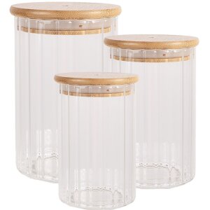 Clayre & Eef 6GL4719S Borcan de depozitare cu capac Transparent Ø 7x10 cm Sticlă Lemn