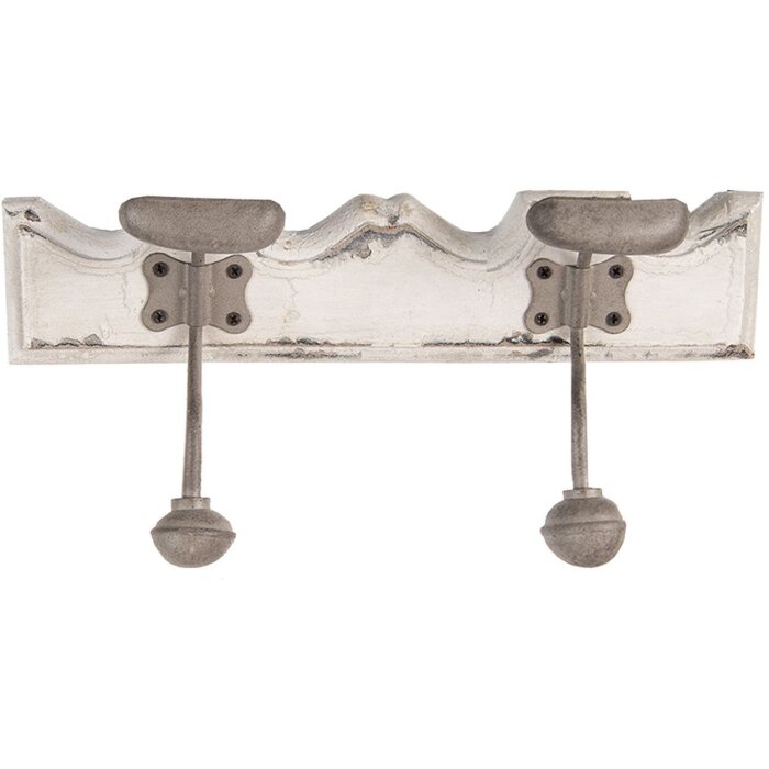 Clayre & Eef 6H2400 Garderobe Wandgarderobe 2 Haken Antik-Stil Weiß 23x6x10 cm