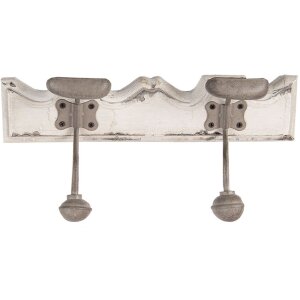 Clayre & Eef 6H2400 Garderobe Wandgarderobe 2 Haken Antik-Stil Weiß 23x6x10 cm