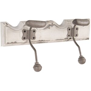 Clayre & Eef 6H2400 Garderobe Wandgarderobe 2 Haken Antik-Stil Weiß 23x6x10 cm