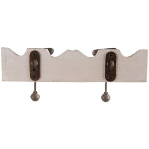 Clayre & Eef 6H2400 Garderobe Wandgarderobe 2 Haken Antik-Stil Weiß 23x6x10 cm