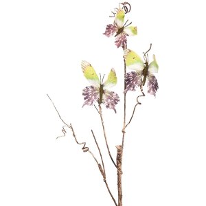 Clayre & Eef 50806 Dekoration Zweig mit Schmetterlingen Grün 14x5x85 cm