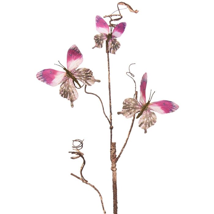 Clayre & Eef 50808 Dekoration Zweig mit Schmetterlingen Rosa 14x5x85 cm