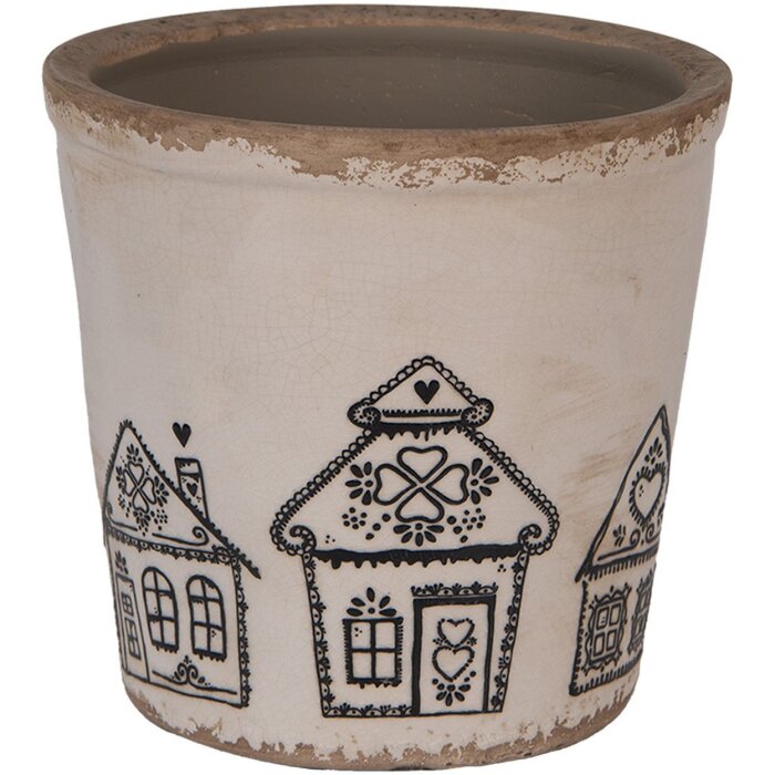 Clayre & Eef 6CE2123L Dekoration Blumentopf Beige Schwarz Ø 17x16 cm