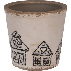 Clayre & Eef 6CE2123L Dekoration Blumentopf Beige Schwarz Ø 17x16 cm