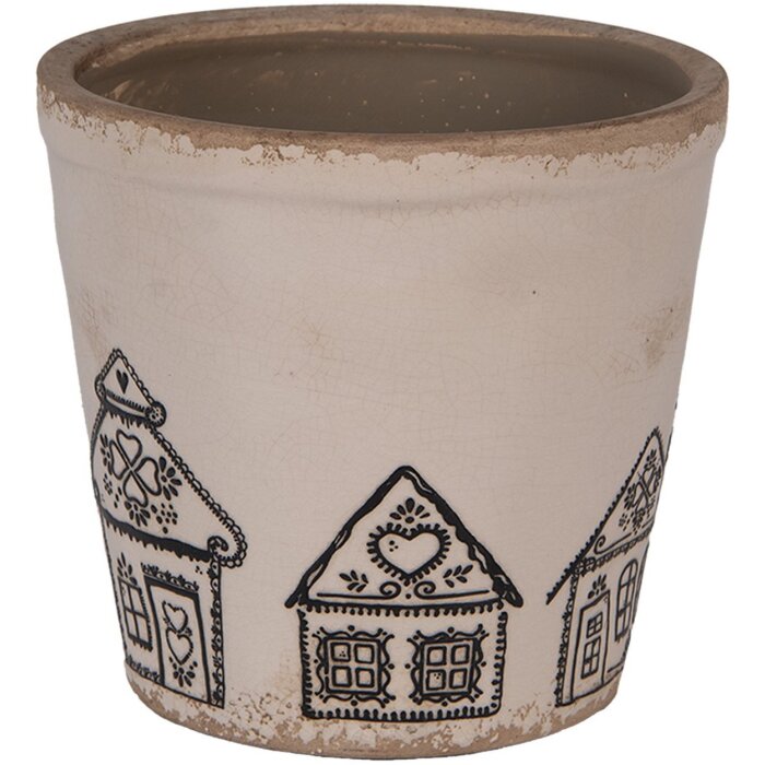 Clayre & Eef 6CE2123M Decorațiune Ghiveci de flori Ceramică Bej Negru Ø 15x14 cm