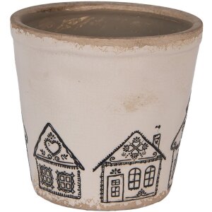 Clayre & Eef 6CE2123M Decorațiune Ghiveci de flori Ceramică Bej Negru Ø 15x14 cm